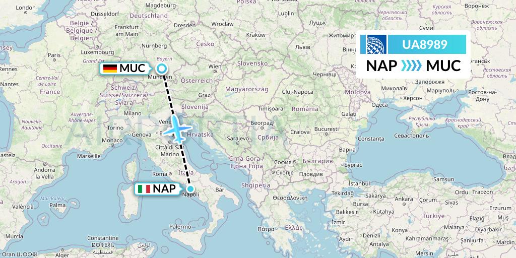 UA8989 United Airlines Flight Map: Naples to Munich