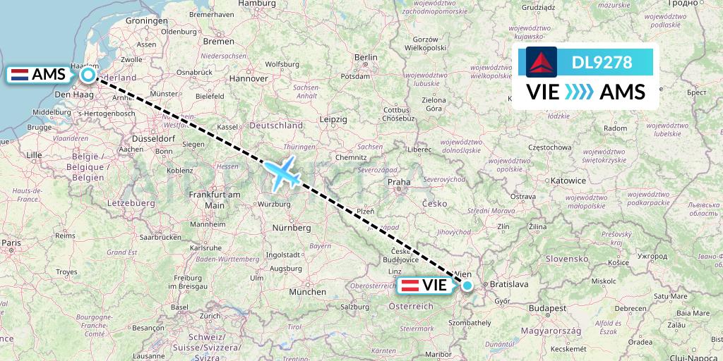 DL9278 Delta Air Lines Flight Map: Vienna to Amsterdam