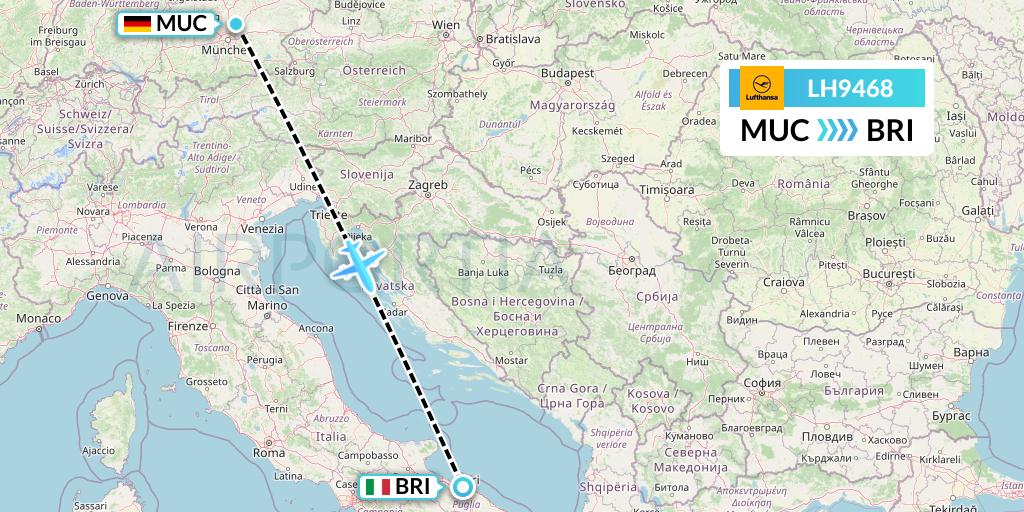 LH9468 Lufthansa Flight Map: Munich to Bari