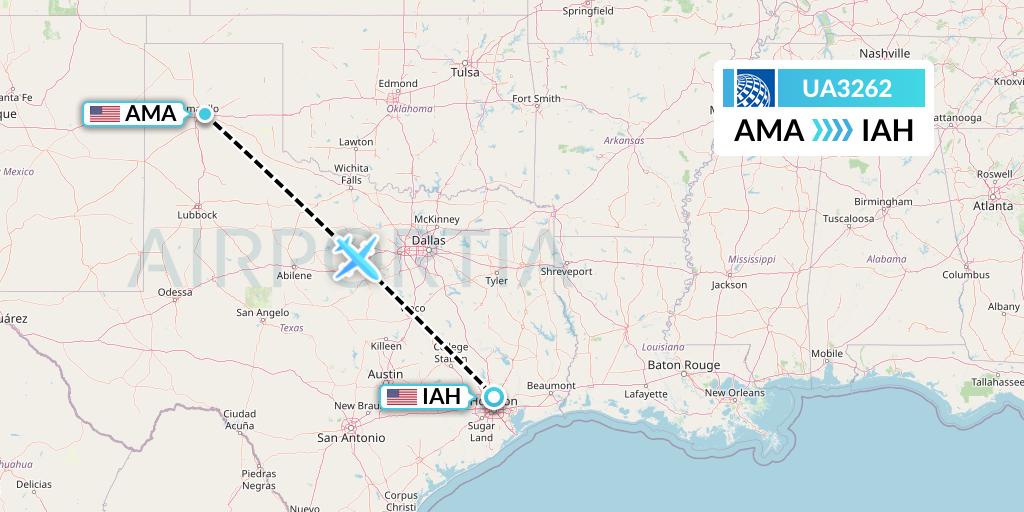 UA3262 United Airlines Flight Map: Amarillo to Houston