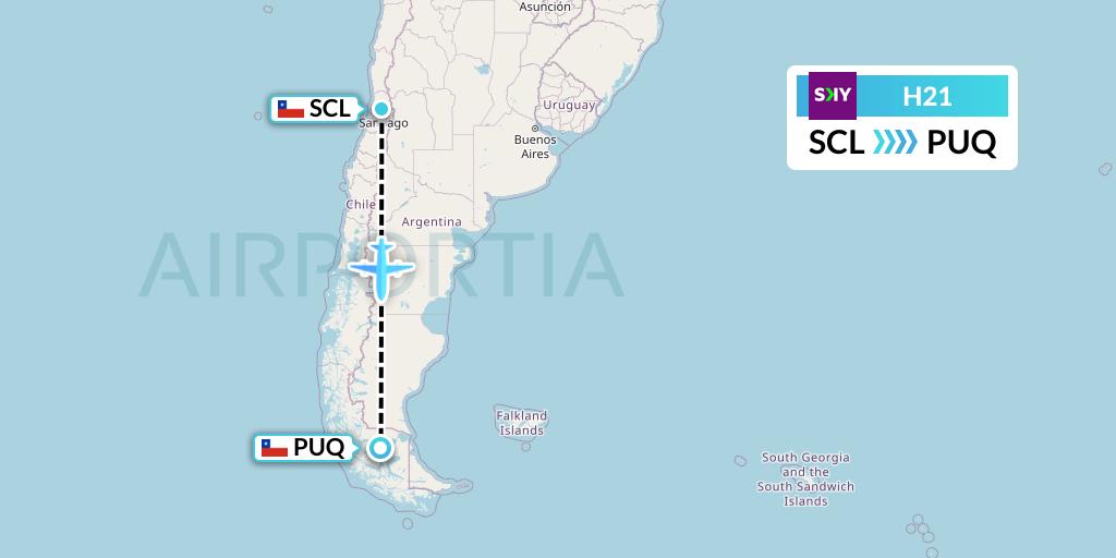 H21 Sky Airline Flight Map: Santiago to Punta Arenas