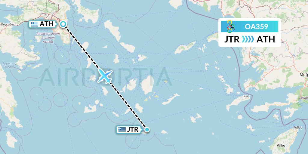 OA359 Olympic Air Flight Map: Santorini to Athens
