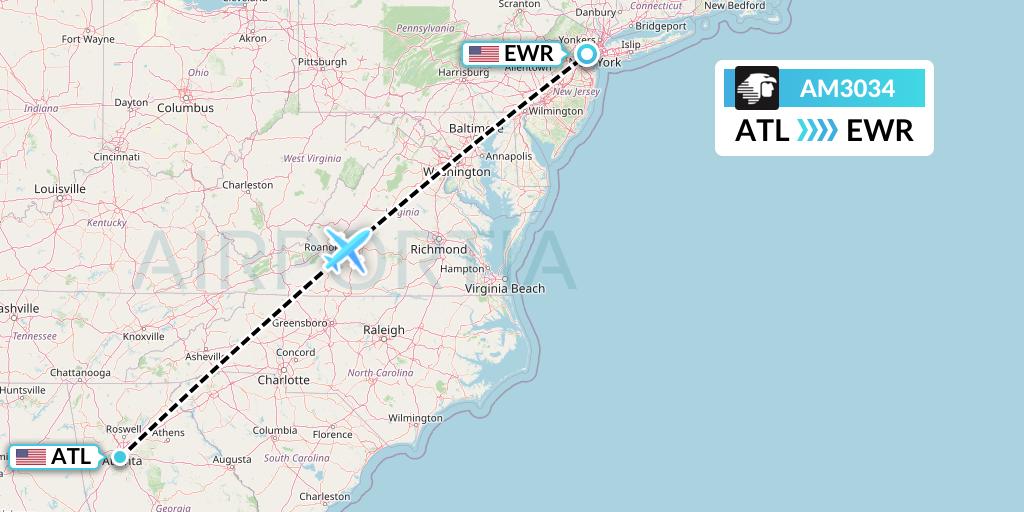 AM3034 Aeromexico Flight Map: Atlanta to New York