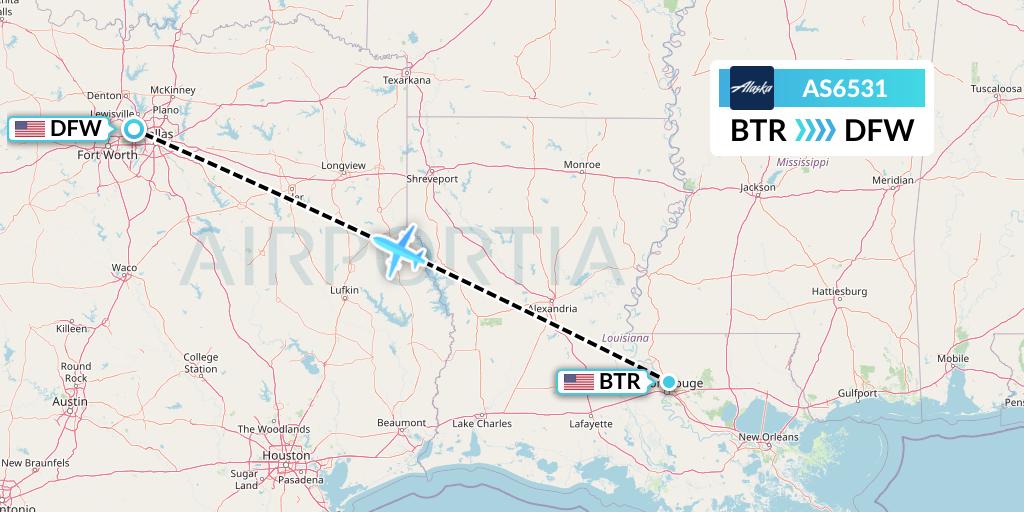 AS6531 Alaska Airlines Flight Map: Baton Rouge to Dallas