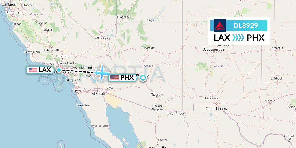 DL8929 Delta Air Lines Flight Map: Los Angeles to Phoenix