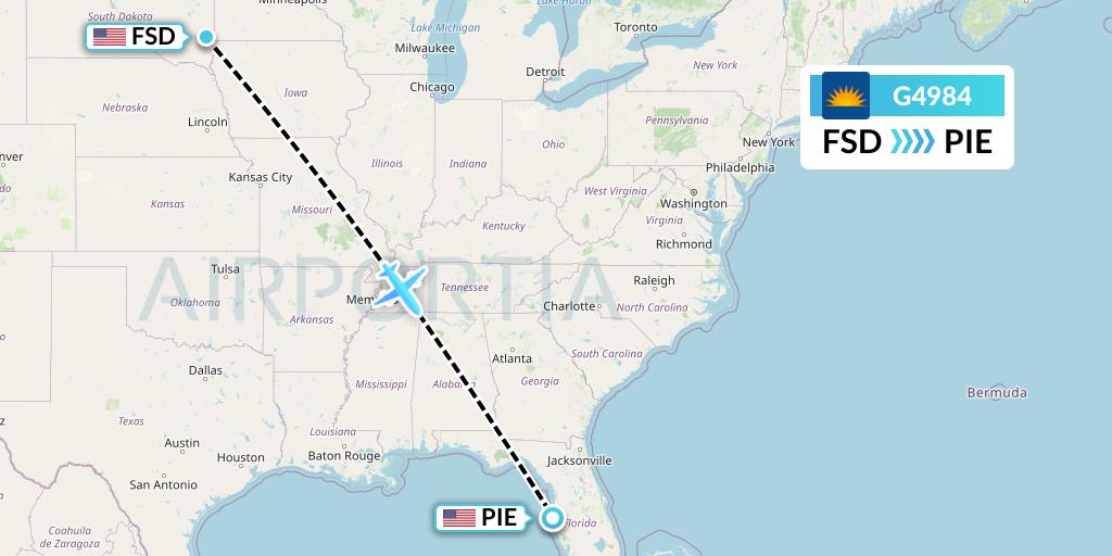 G4984 Allegiant Air Flight Map: Sioux Falls to St. Petersburg