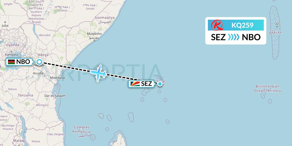 KQ259 Kenya Airways Flight Map: Victoria to Nairobi
