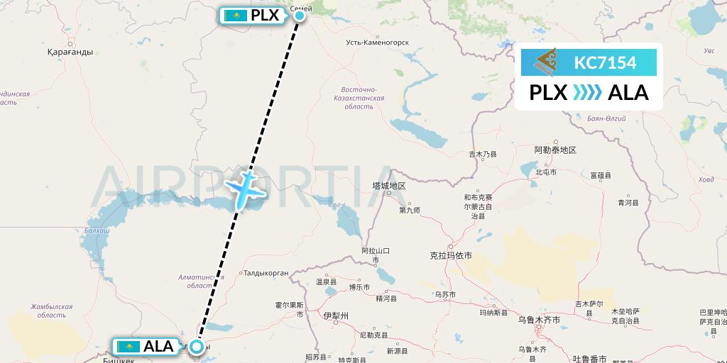 KC7154 Air Astana Flight Map: Semipalatinsk to Almaty