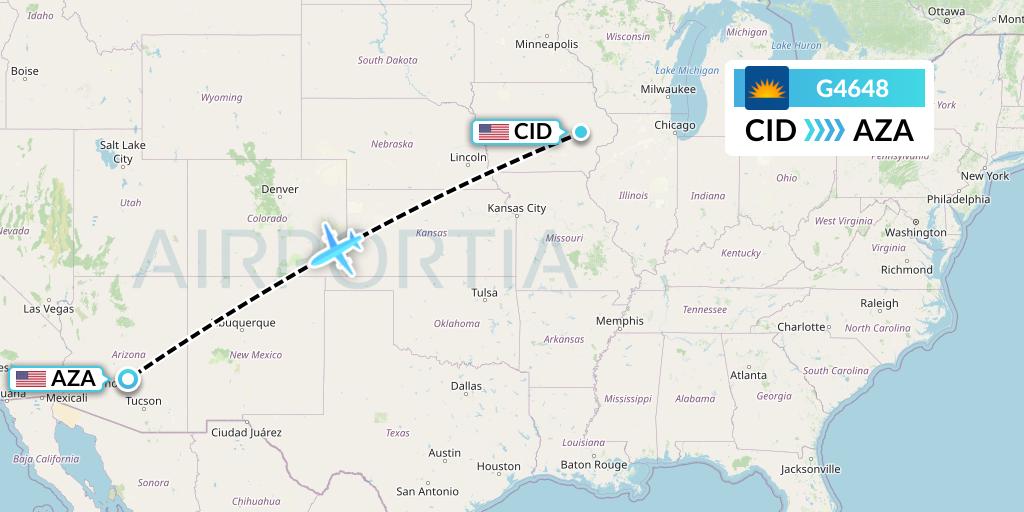 G4648 Allegiant Air Flight Map: Cedar Rapids to Phoenix