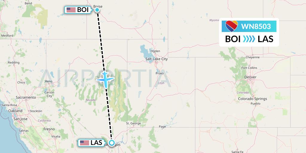 WN8503 Southwest Airlines Flight Map: Boise to Las Vegas