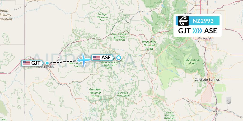 NZ2993 Air New Zealand Flight Map: Grand Junction to Aspen