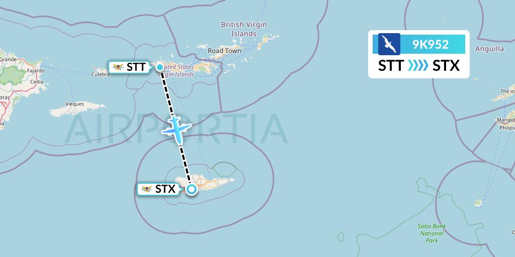 9K952 Cape Air Flight Map: St. Thomas to St. Croix