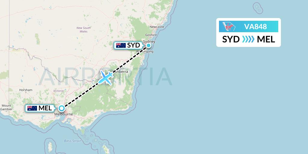 VA848 Virgin Australia Flight Map: Sydney to Melbourne