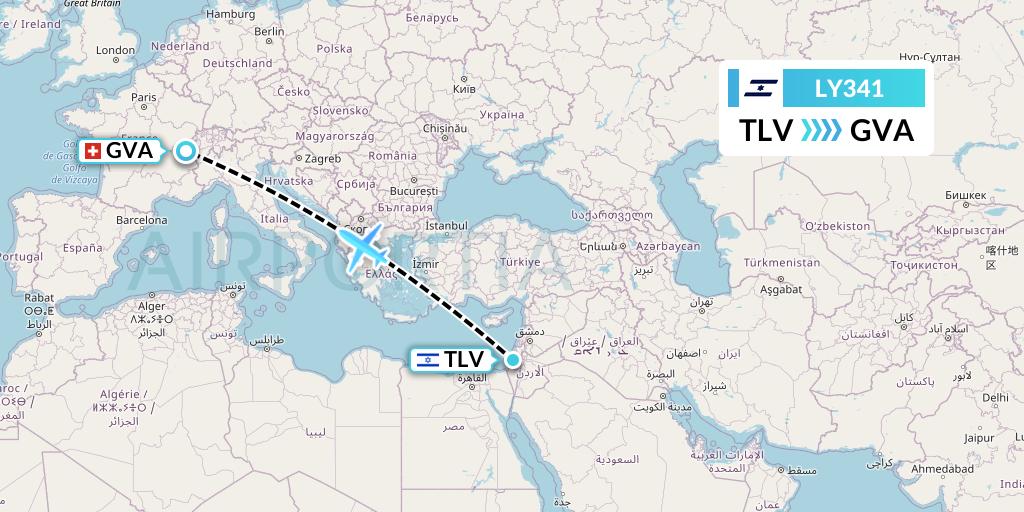 LY341 El Al Flight Map: Tel Aviv to Geneva