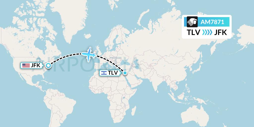 AM7871 Aeromexico Flight Map: Tel Aviv to New York