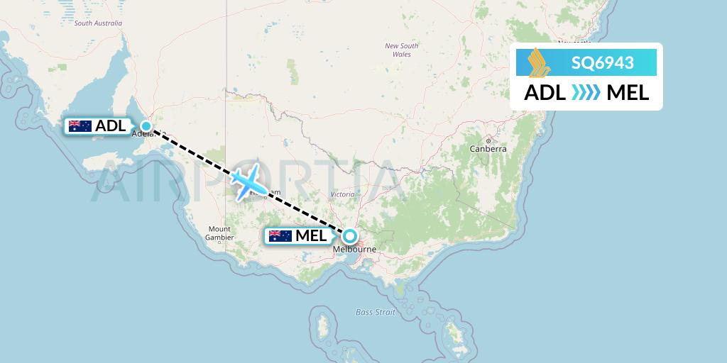 SQ6943 Singapore Airlines Flight Map: Adelaide to Melbourne