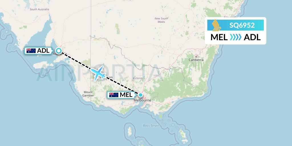 SQ6952 Singapore Airlines Flight Map: Melbourne to Adelaide
