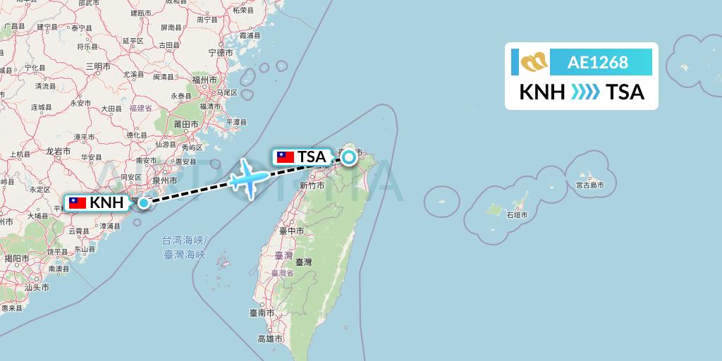 AE1268 Mandarin Airlines Flight Map: Kinmen to Taipei