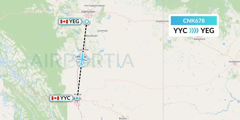 CNK678 Sunwest Aviation Flight Map: Calgary to Edmonton