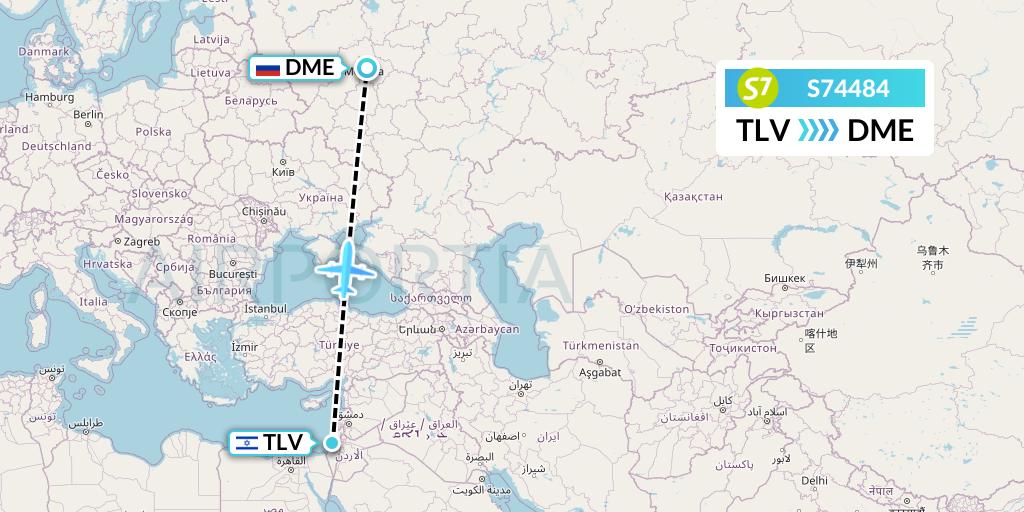S74484 S7 Airlines Flight Map: Tel Aviv to Moscow