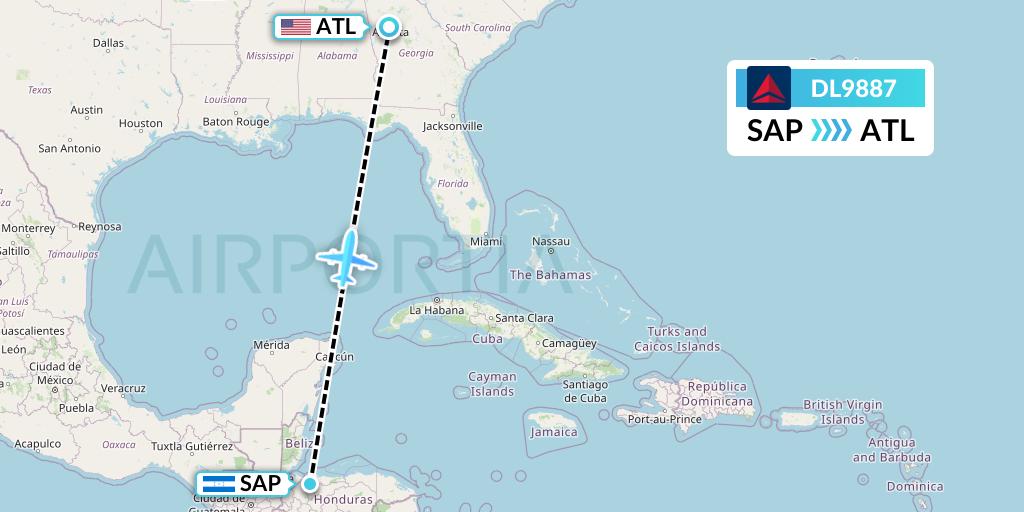 DL9887 Delta Air Lines Flight Map: San Pedro Sula to Atlanta