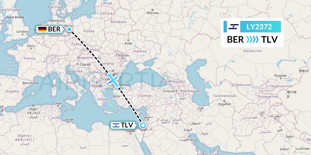 LY2372 El Al Flight Map: Berlin to Tel Aviv