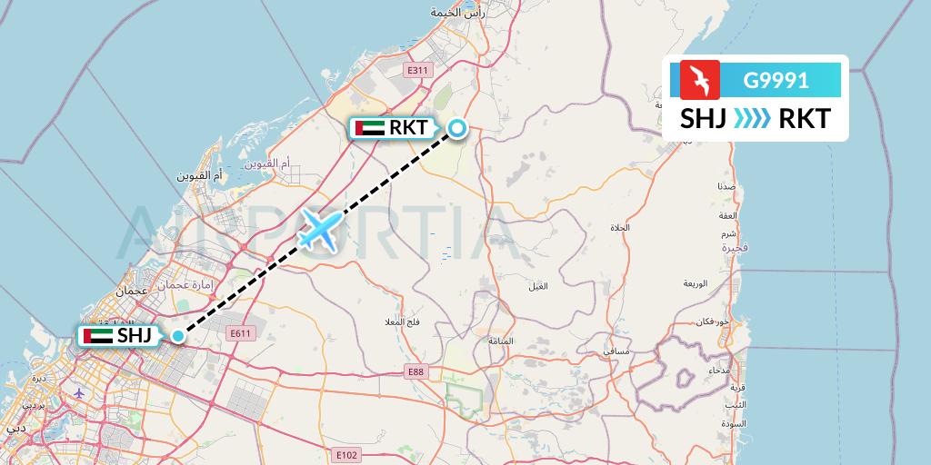 G9991 Air Arabia Flight Map: Sharjah to Ra'sal-Khaymah