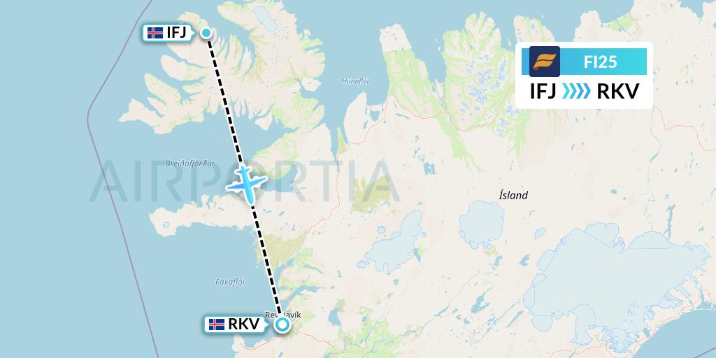 FI25 Icelandair Flight Map: Isafjordur to Reykjavik