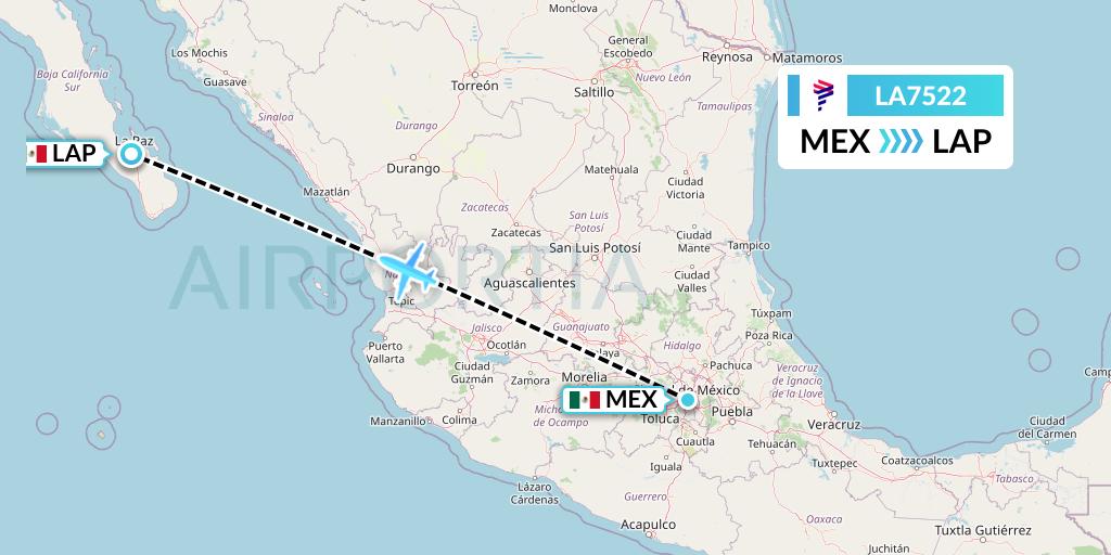 LA7522 LAN Airlines Flight Map: Mexico City to La Paz