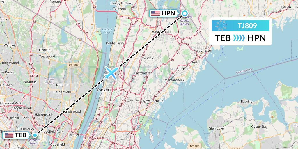 TJ809 Tradewind Aviation Flight Map: Teterboro to White Plains