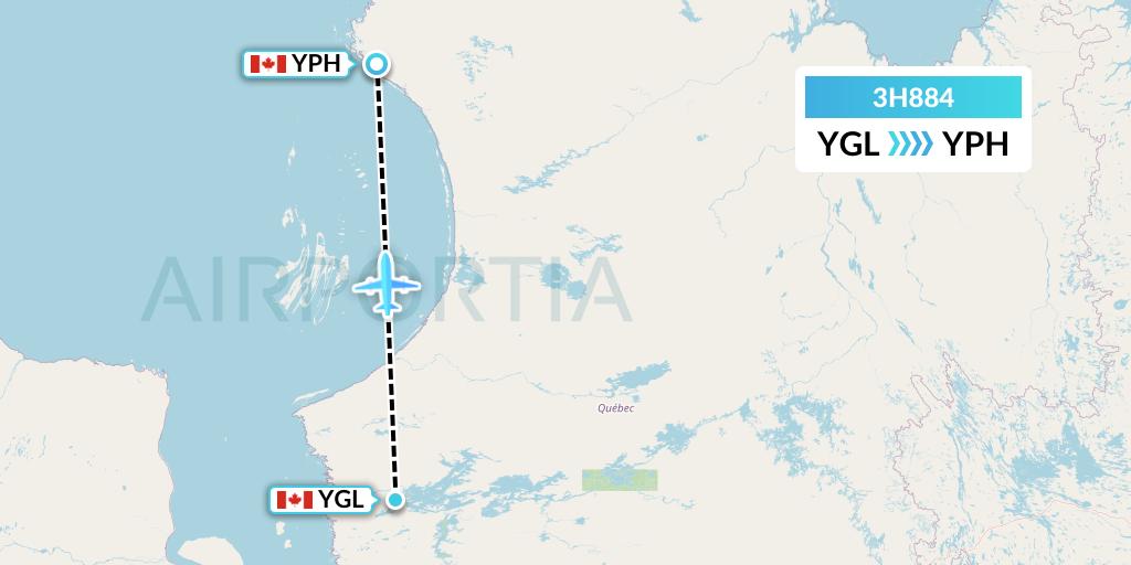 3H884 Air Inuit Flight Map: La Grande Riviere to Inukjuak
