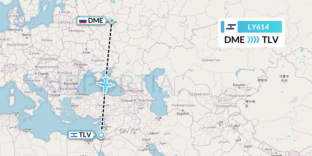 LY614 El Al Flight Map: Moscow to Tel Aviv