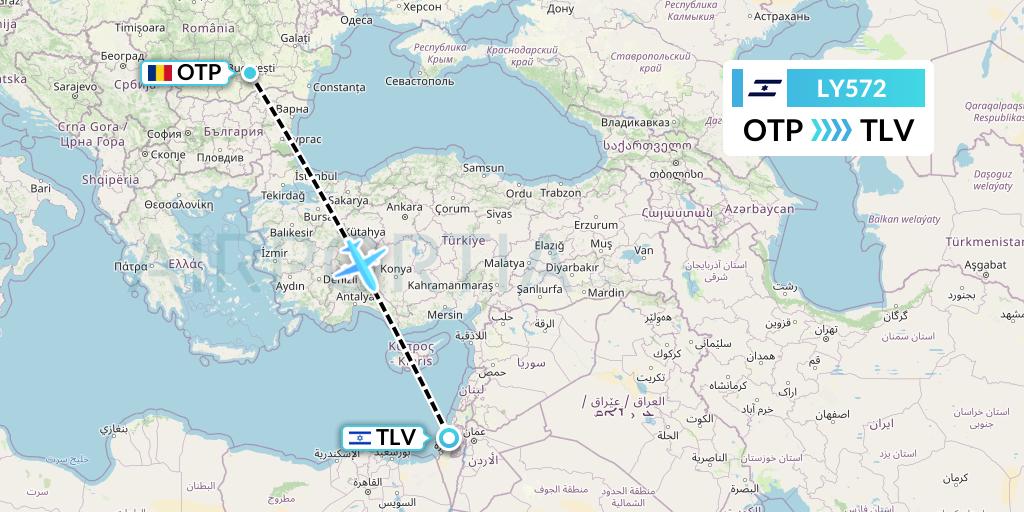 LY572 El Al Flight Map: Bucharest to Tel Aviv