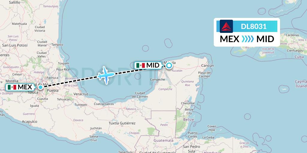 DL8031 Delta Air Lines Flight Map: Mexico City to Merida