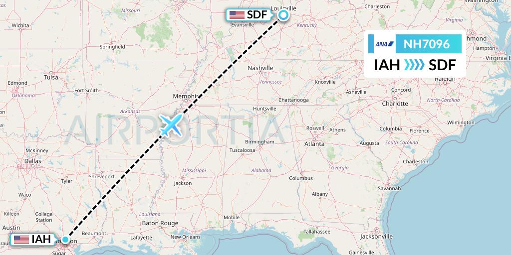NH7096 All Nippon Airways Flight Map: Houston to Louisville
