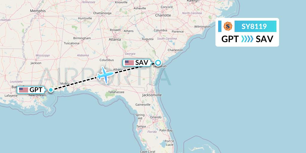 SY8119 Sun Country Airlines Flight Map: Gulfport to Savannah