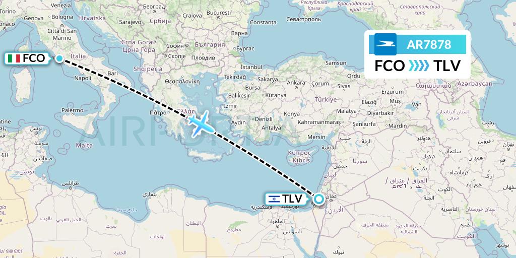 AR7878 Aerolineas Argentinas Flight Map: Rome to Tel Aviv