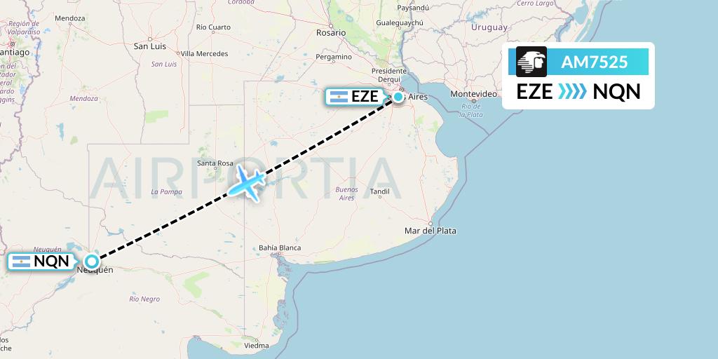AM7525 Aeromexico Flight Map: Buenos Aires to Neuquen