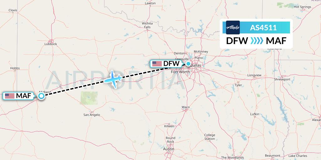 AS4511 Alaska Airlines Flight Map: Dallas to Midland