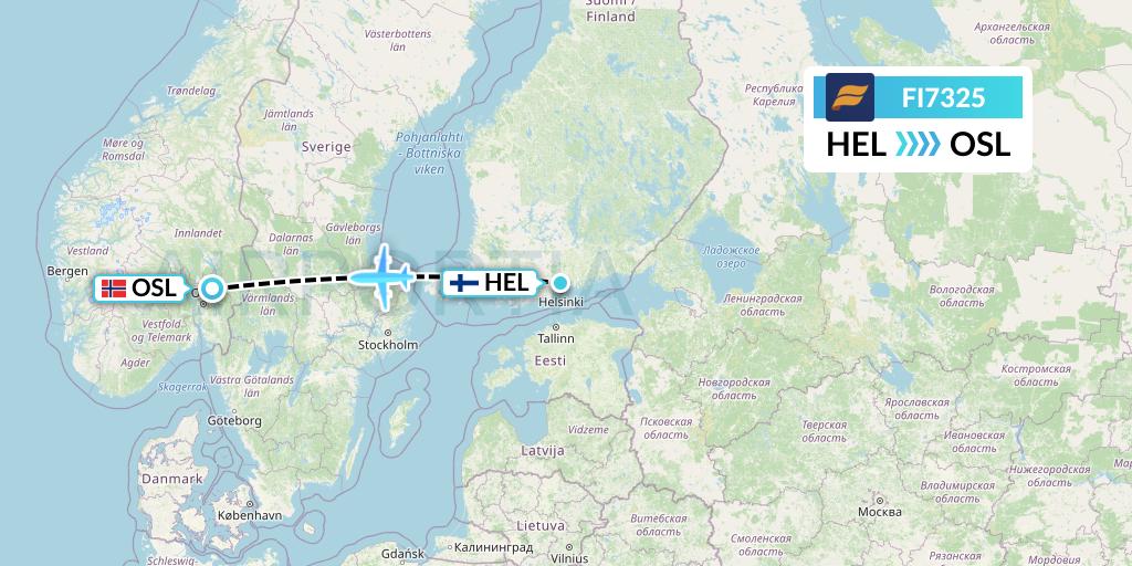 FI7325 Icelandair Flight Map: Helsinki to Oslo
