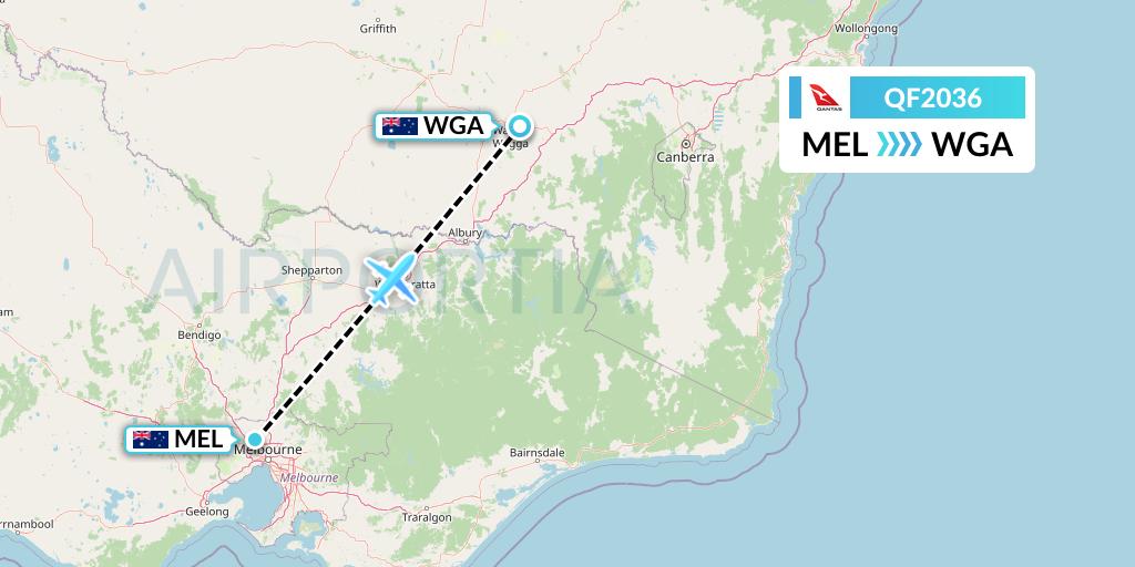 QF2036 Qantas Flight Map: Melbourne to Wagga Wagga