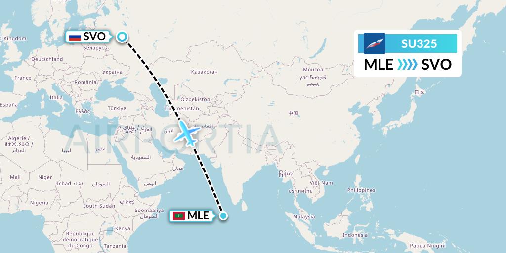 SU325 Aeroflot Flight Map: Male to Moscow