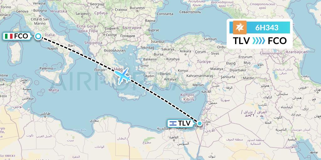 6H343 Israir Airlines Flight Map: Tel Aviv to Rome
