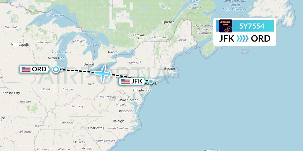 5Y7554 Atlas Air Flight Map: New York to Chicago