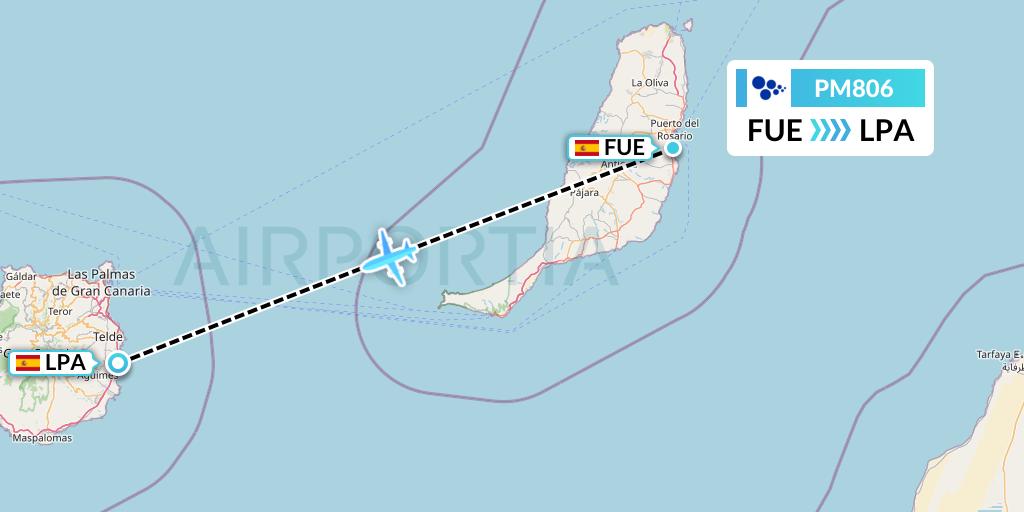 PM806 CanaryFly Flight Map: Fuerteventura to Las Palmas