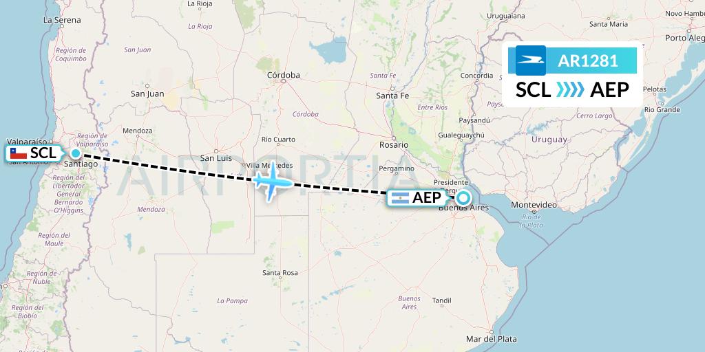 AR1281 Aerolineas Argentinas Flight Map: Santiago to Buenos Aires