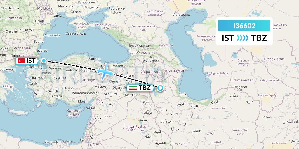I36602 ATA Airlines Flight Map: Istanbul to Tabriz