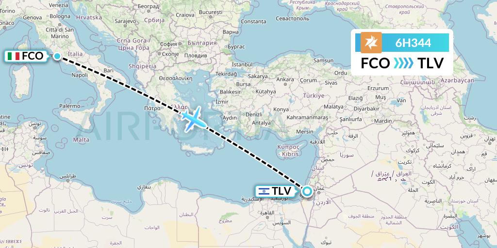 6H344 Israir Airlines Flight Map: Rome to Tel Aviv