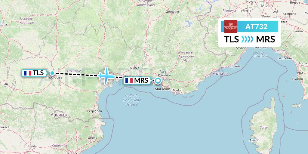AT732 Royal Air Maroc Flight Map: Toulouse to Marseille