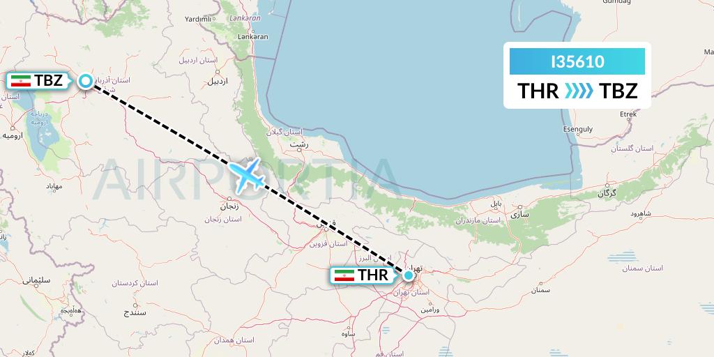I35610 ATA Airlines Flight Map: Tehran to Tabriz